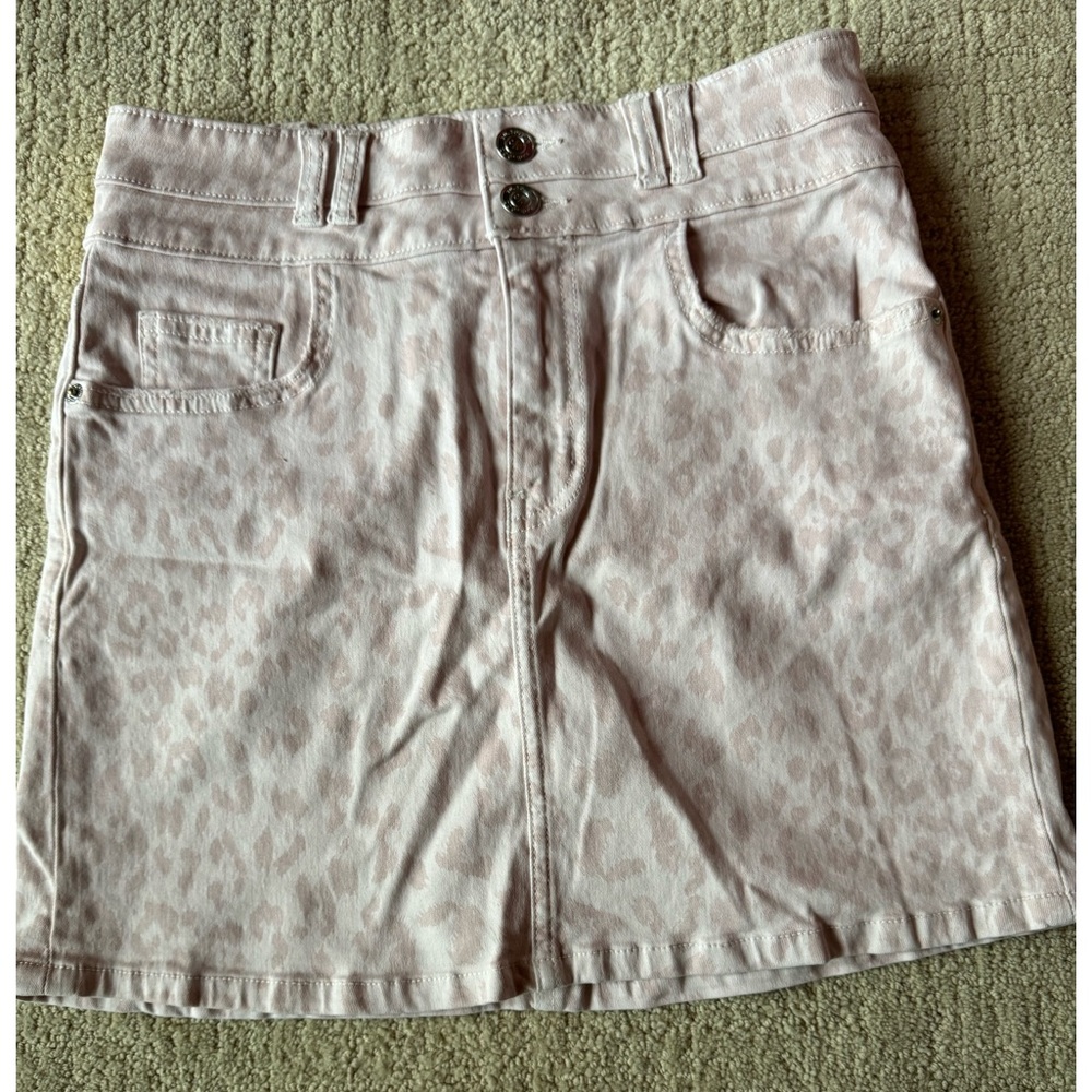 Leopard prints pale baby pink leopard prints denim mini skirt